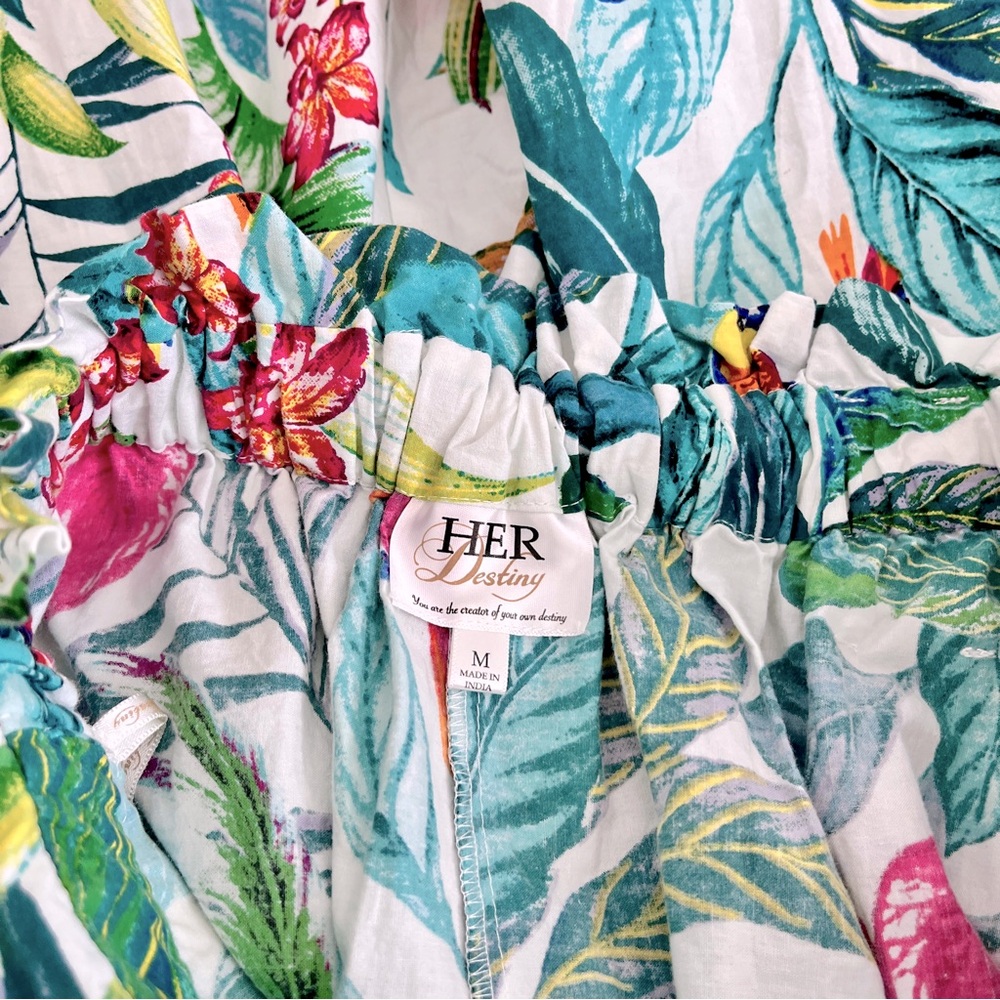 Her Destiny Multicolor Tropical Floral Bird 100% Cotton Pocketed Skirt, Size M - Picture 4 of 5